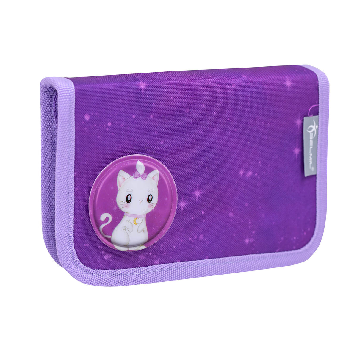 Stylish Belmil school bag in Purple Sky design, showcasing a magical night sky theme.