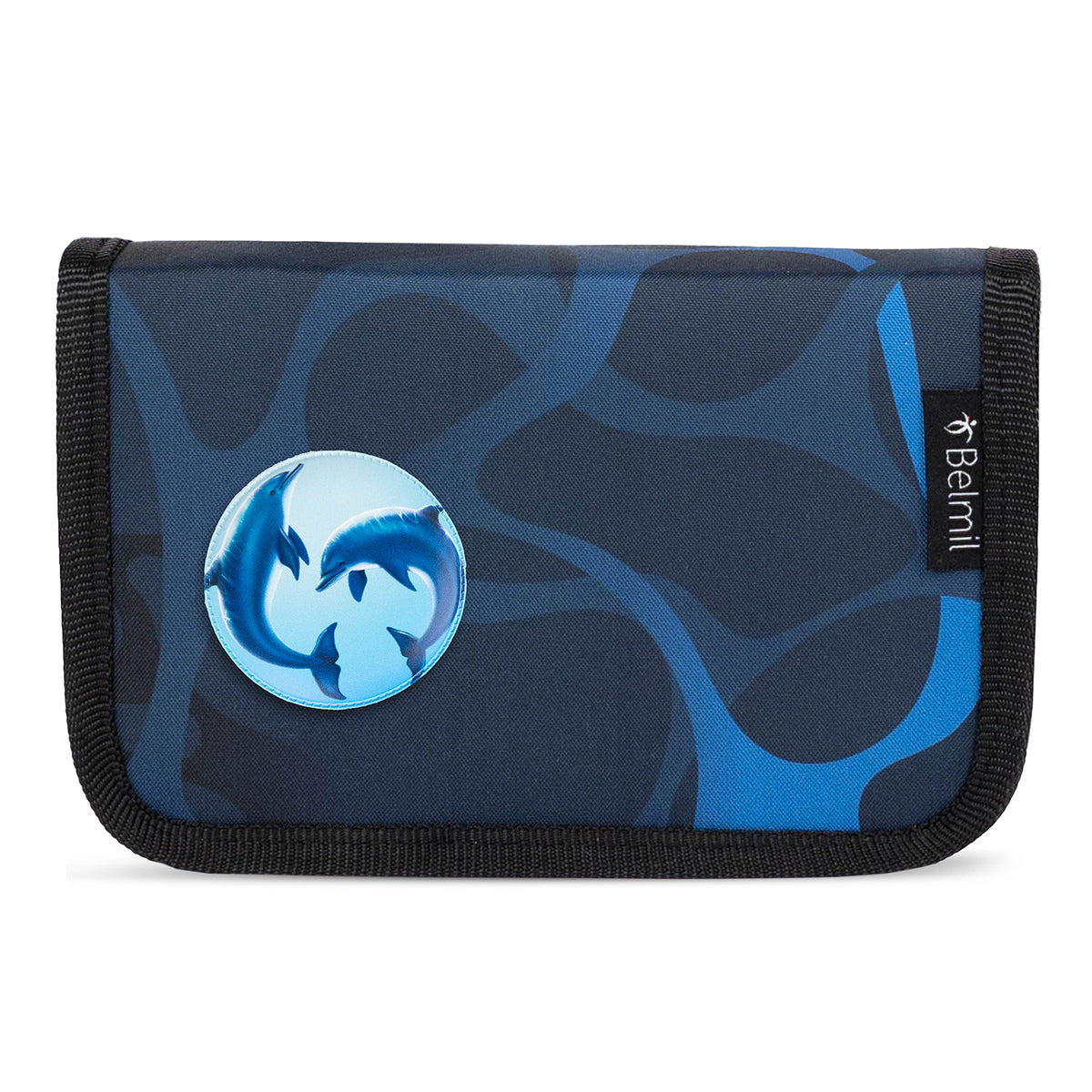 Complete view of the Belmil Compact Ergonomic School Bag Set ‘Wave Storm’ with its five pieces, including a gym bag and pencil cases.