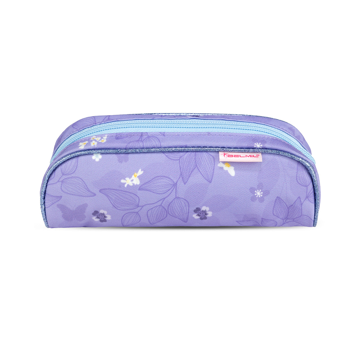 Complete 5-piece set of the Belmil Mini-Fit Ergonomic School Bag Set “Purple Blue Butterfly” showcasing all included items.