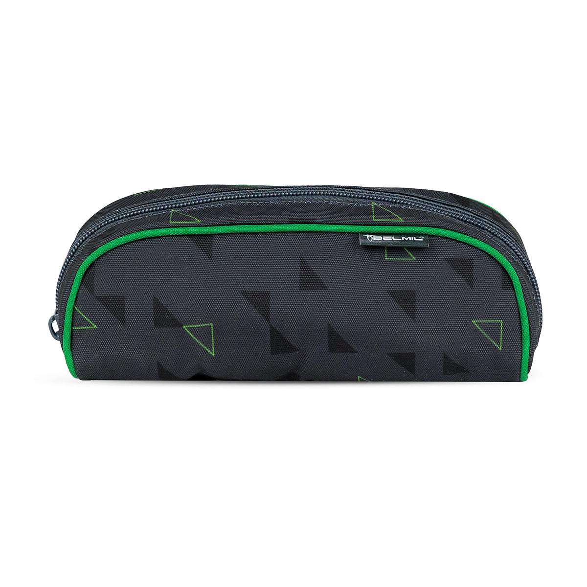 Dynamic triangle patterns on the Belmil Compact Ergonomic School Bag Set “Striker X” Design + Dinosaur Raincoat – 5-Piece Set for Boys.