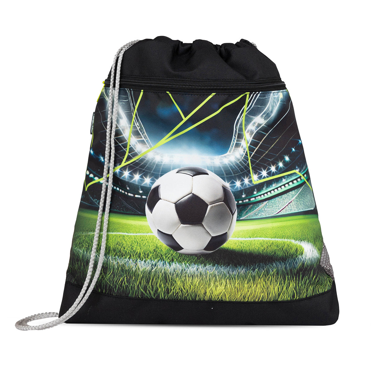Different pieces included in the Belmil Mini-Fit Ergonomic School Bag Set “Champion's Kick” for boys, featuring a school bag, gym bag, pencil case, and dinosaur raincoat.