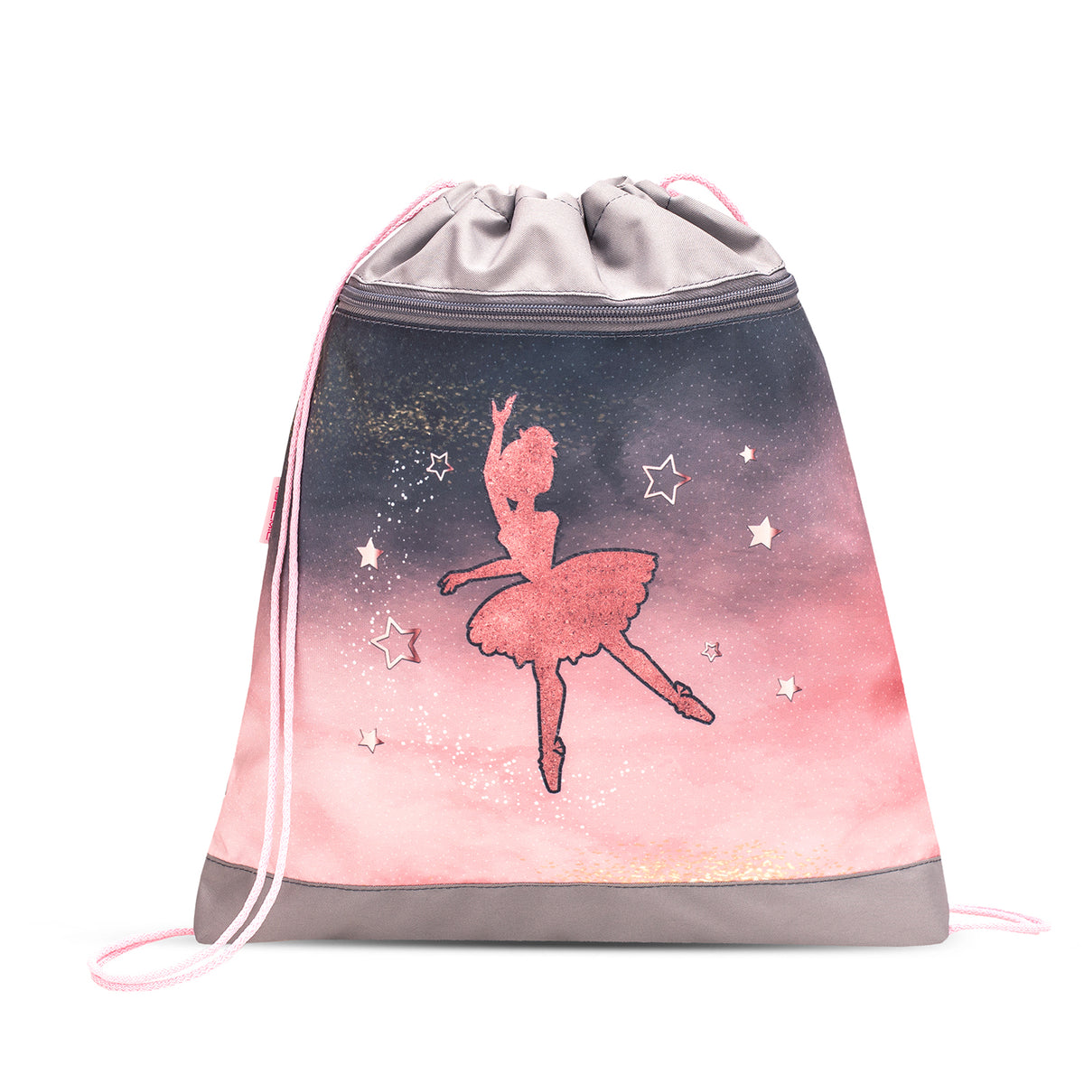 Stylish floral and ballet-themed design elements on the Belmil Compact Ergonomic School Bag Set “Ballerina Black Pink” ideal for young dreamers.