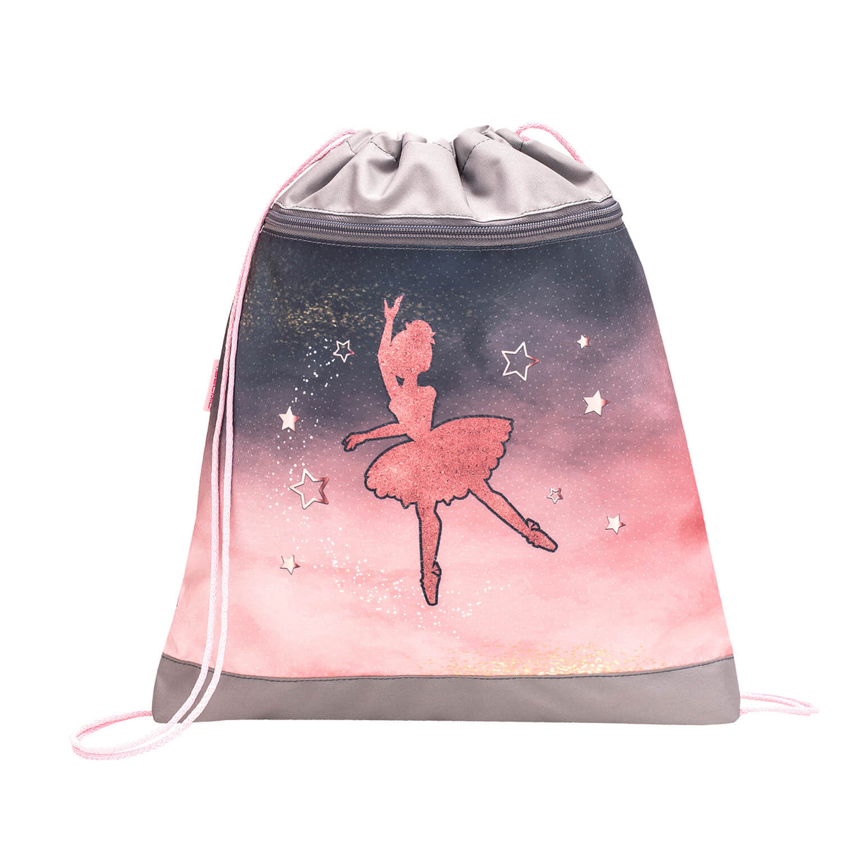 Gym Bag: Stylish drawstring bag with ballerina silhouette and starry gradient – perfect for dance class or PE.