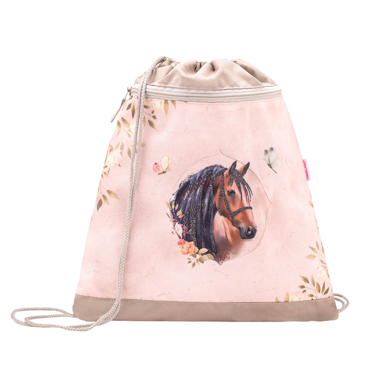 Reflective details in The Ergonomic School Bag Set for Girls – Belmil Classy Horse Chestnut (5 pcs) ensuring safety in low-light conditions.