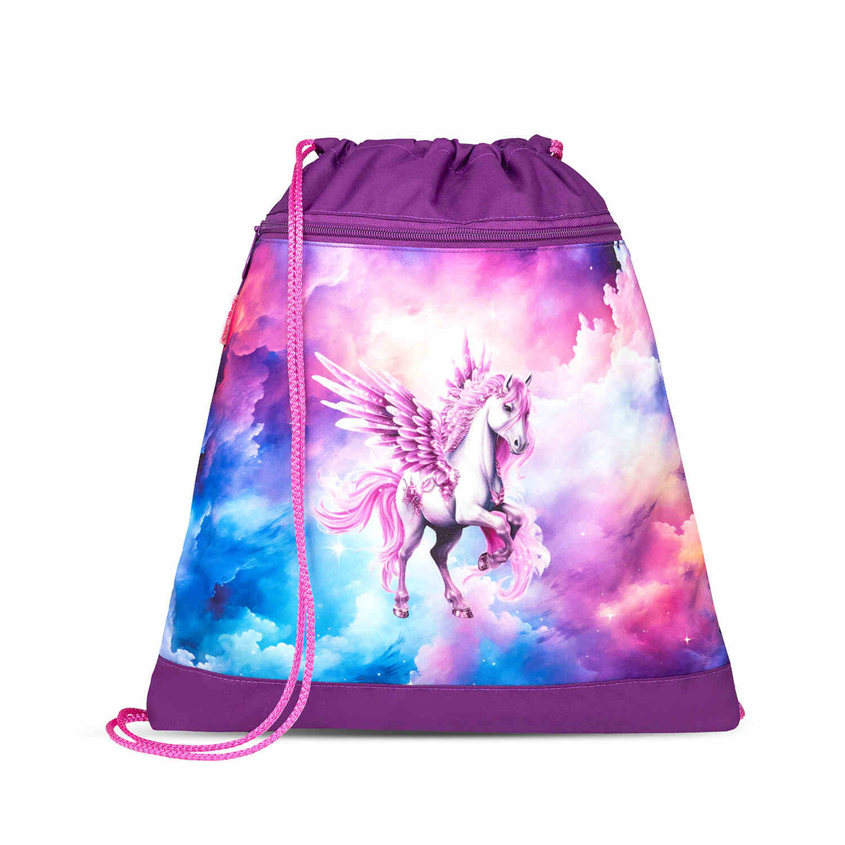 The Ergonomic School Bag Set for Girls – Belmil Classy Pegasus (5 pcs) on display highlighting its organized interior.