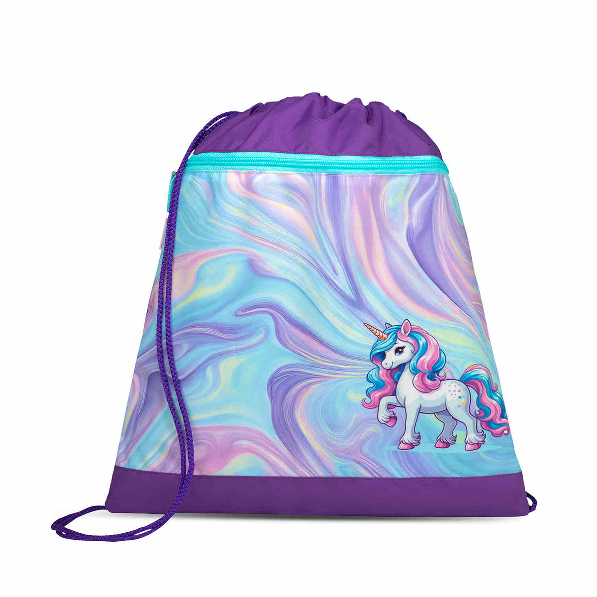 Rear view of the Ergonomic School Bag Set for Girls – Belmil Classy Unicorn Dream (4 pcs) highlighting its ergonomic design.