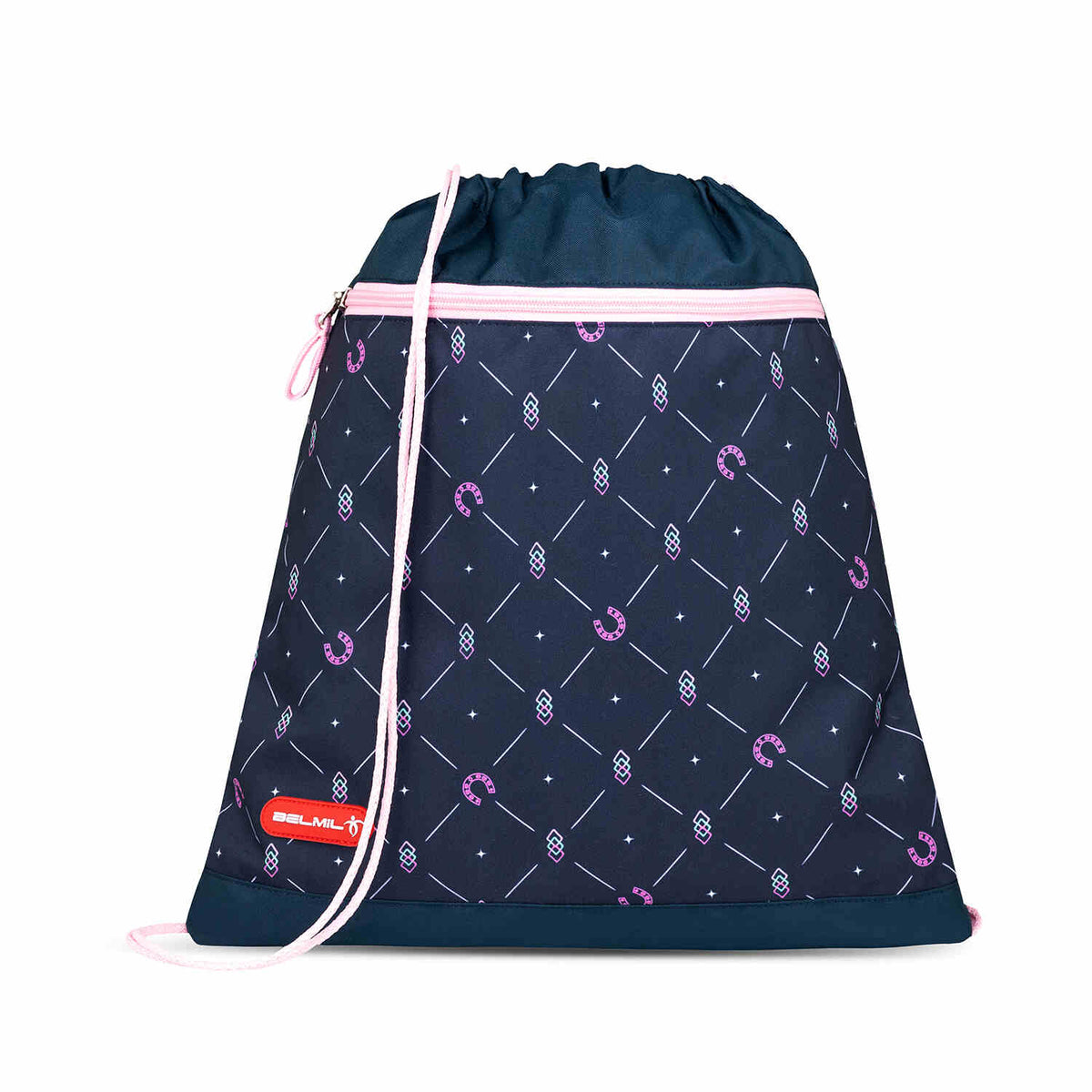 A child happily using the Belmil Motion Midnight Gallop Ergonomic School Bag Set – Made from Recycled Materials, 5 pcs, with 9 Interchangeable Patches after school.