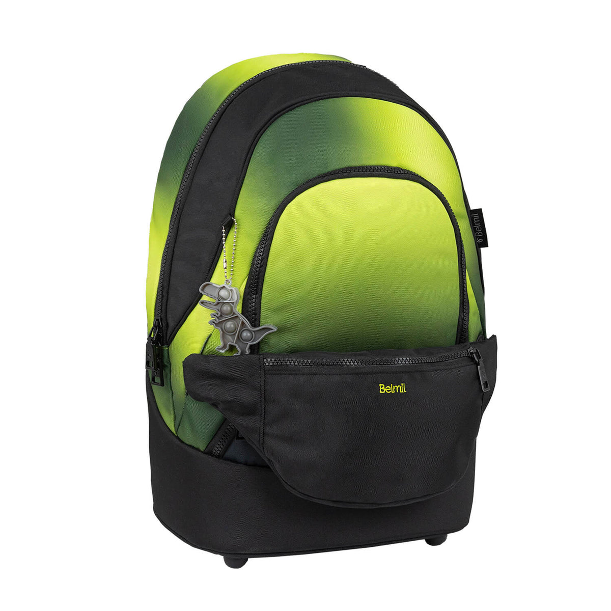 Premium Backpack & Fanny Pack Black Green Schoolbag 2pcs.