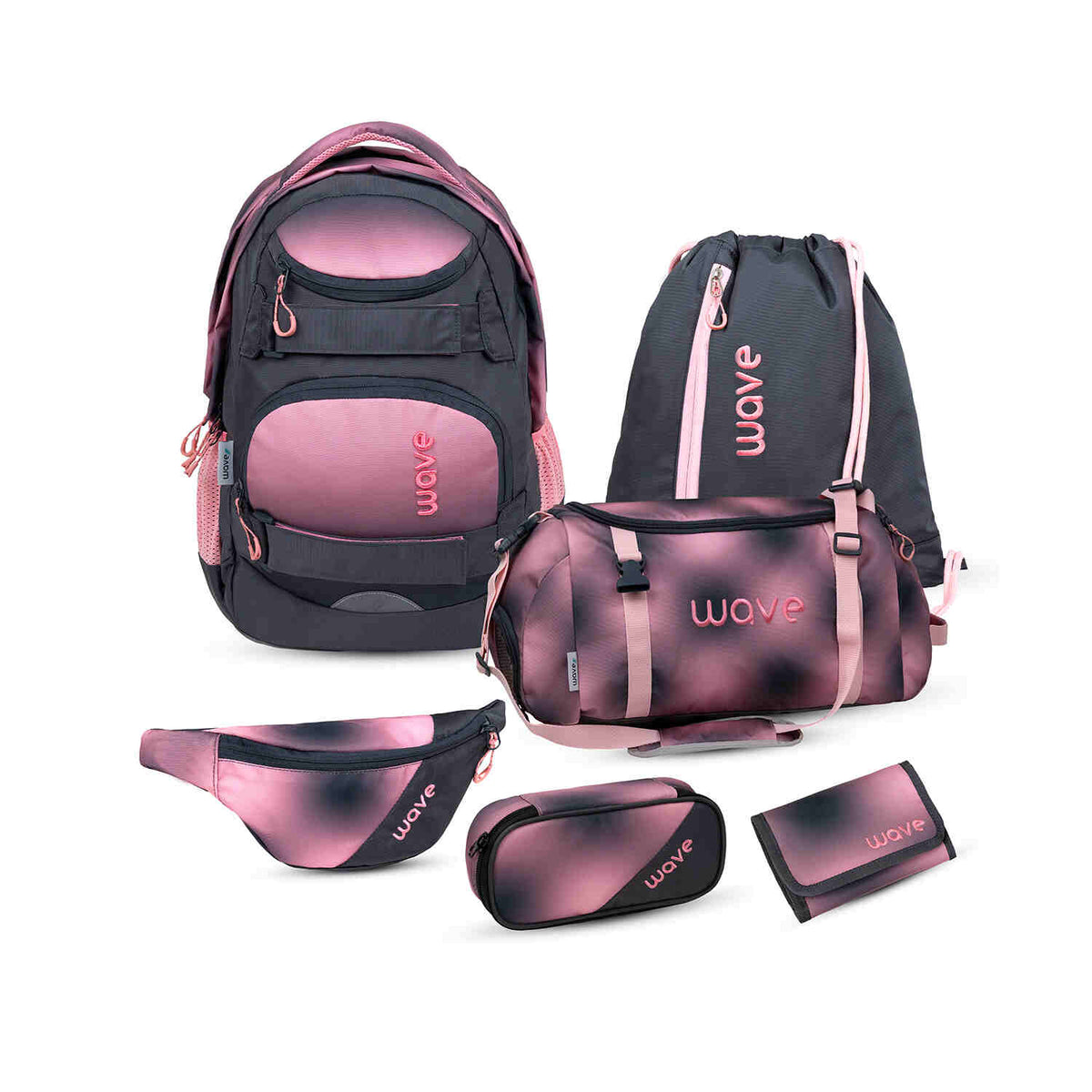 Wave Infinity Move Gradient Pinky backpack Set 5 Pcs