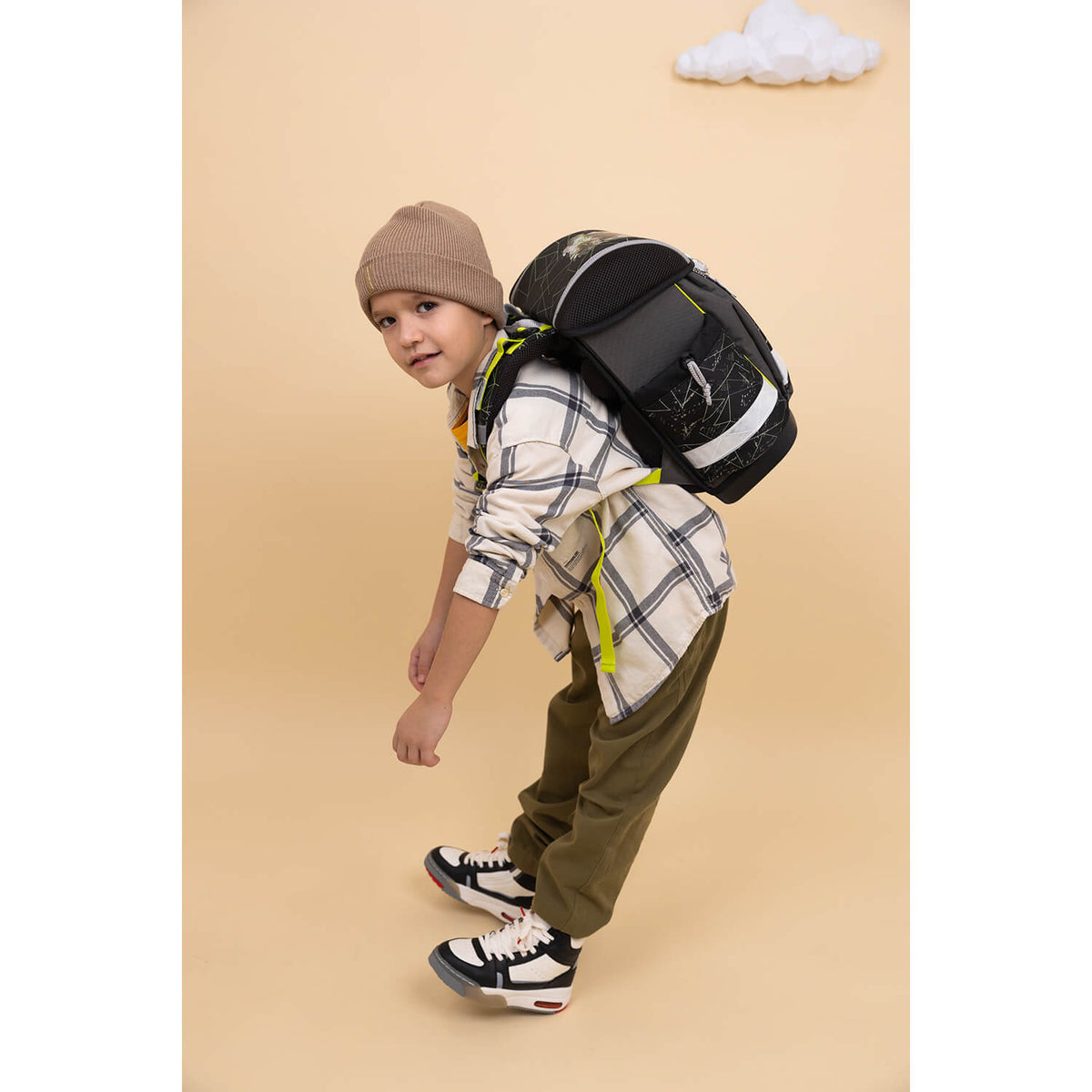 Belmil Classy Ergonomic School Bag Set for Boys “Black Panther” Design + Dinosaur Raincoat – 5-Piece Back-to-School Bundle