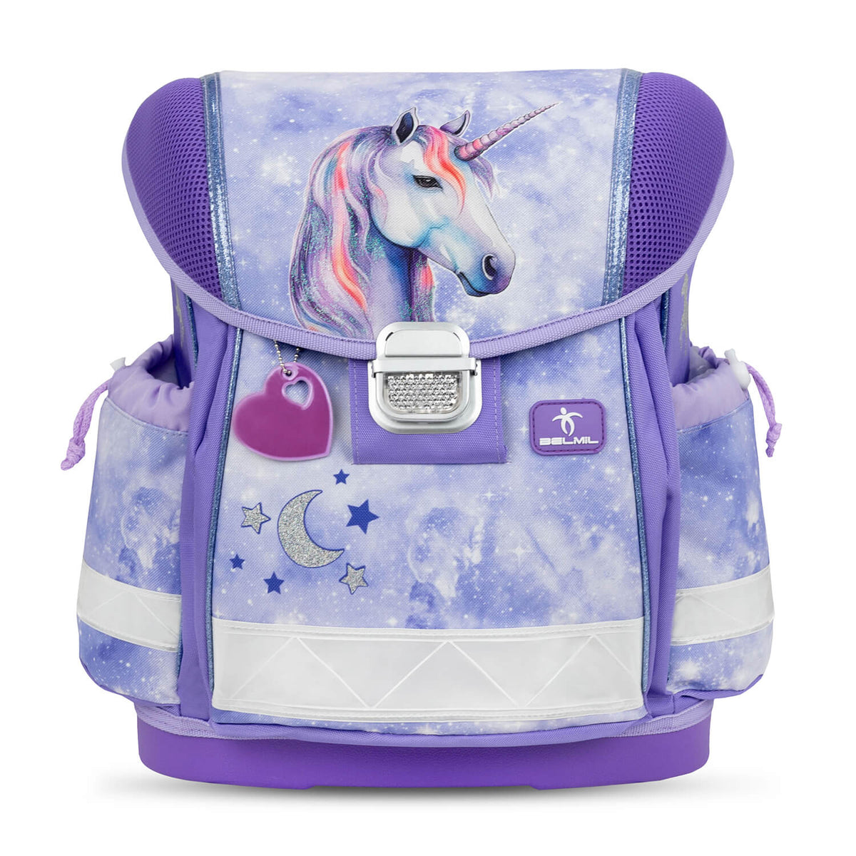 Ergonomic School Bag Set for Girls – Belmil Classy Mistyc Luna (4 pcs) displayed with multiple compartments for easy organization.