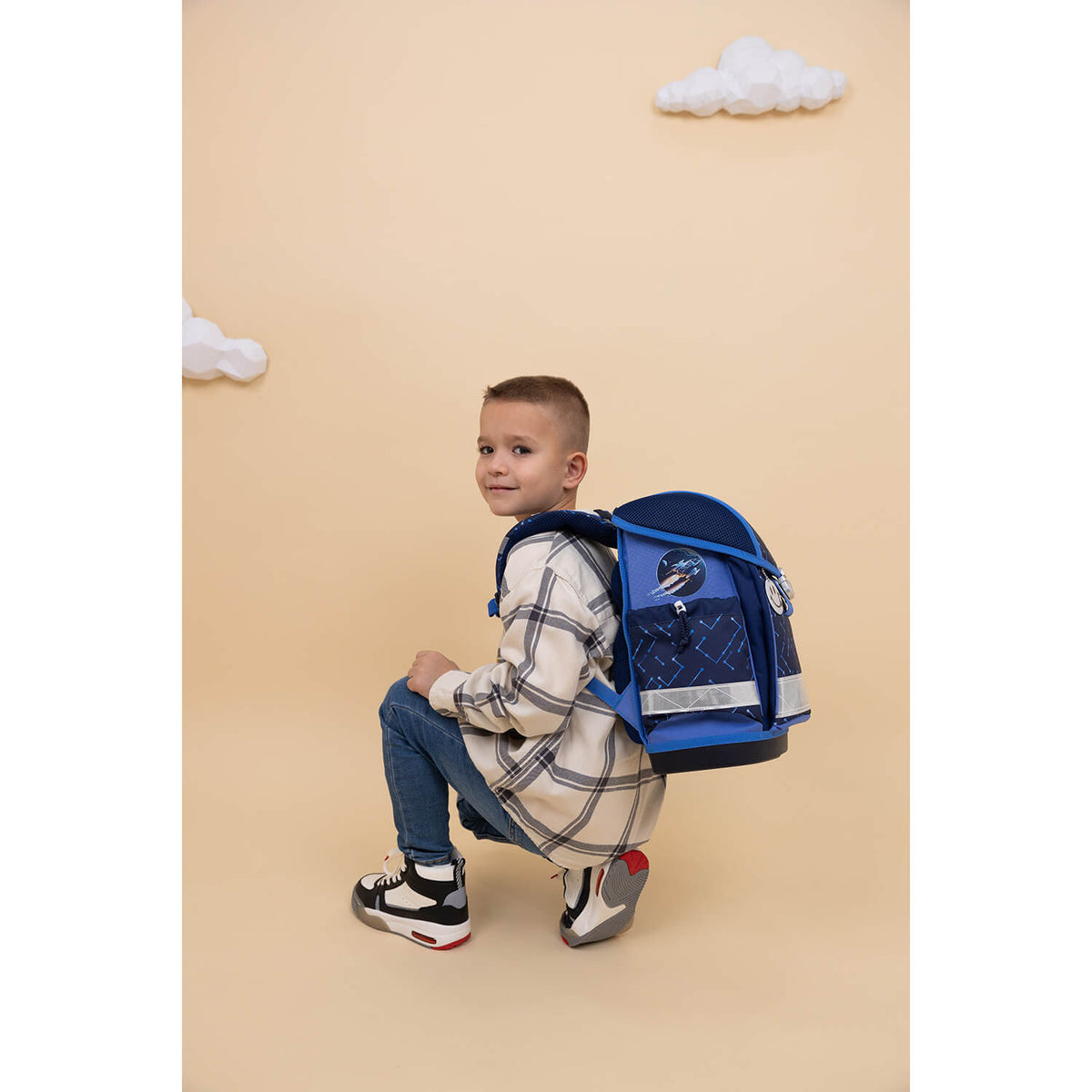 Lightweight Ergonomic School Bag Set for Boys– Belmil Classy Navy Blue Tech (4 pcs) ideal for young students.
