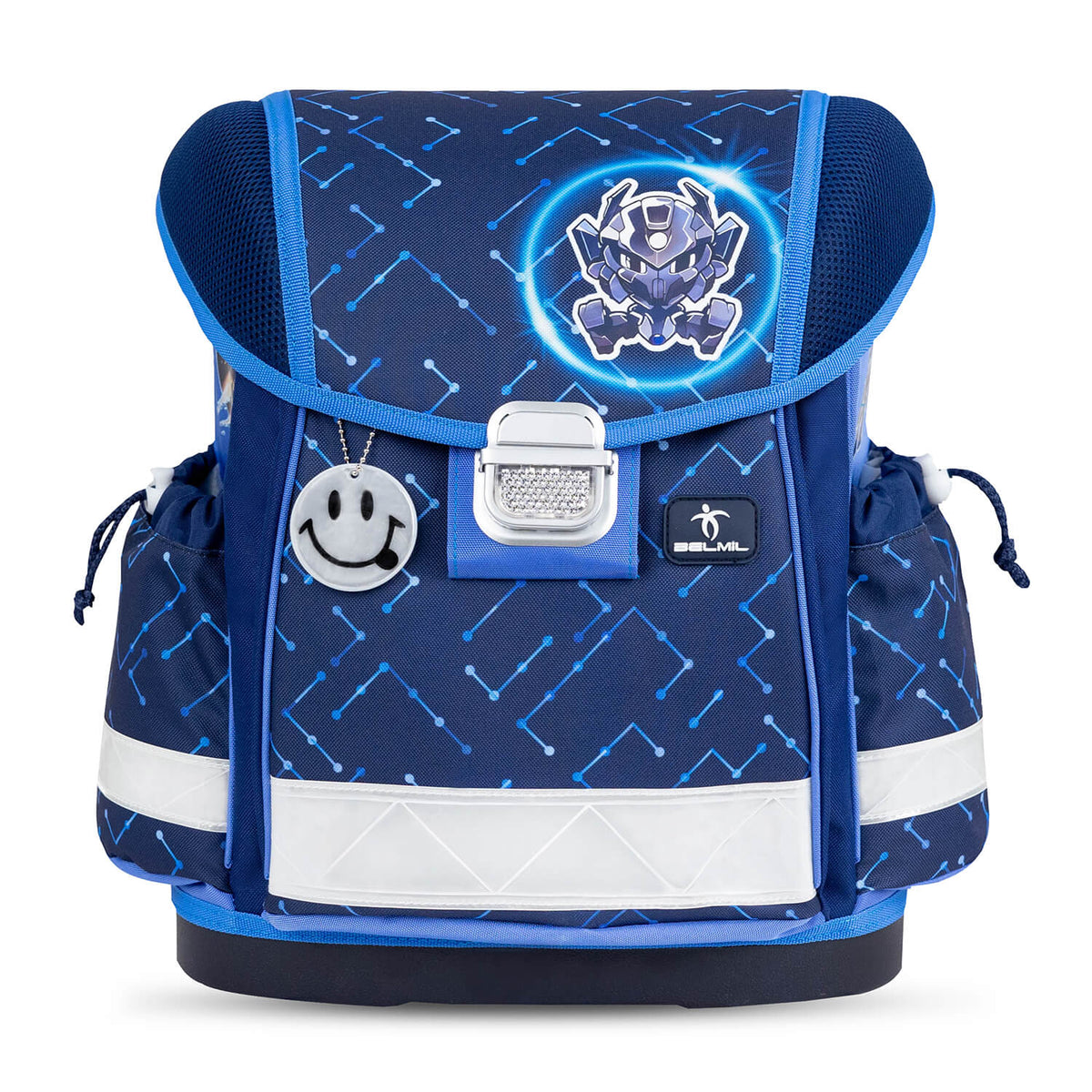 Close-up of the padded shoulder straps of the Ergonomic School Bag Set for Boys– Belmil Classy Navy Blue Tech (4 pcs).