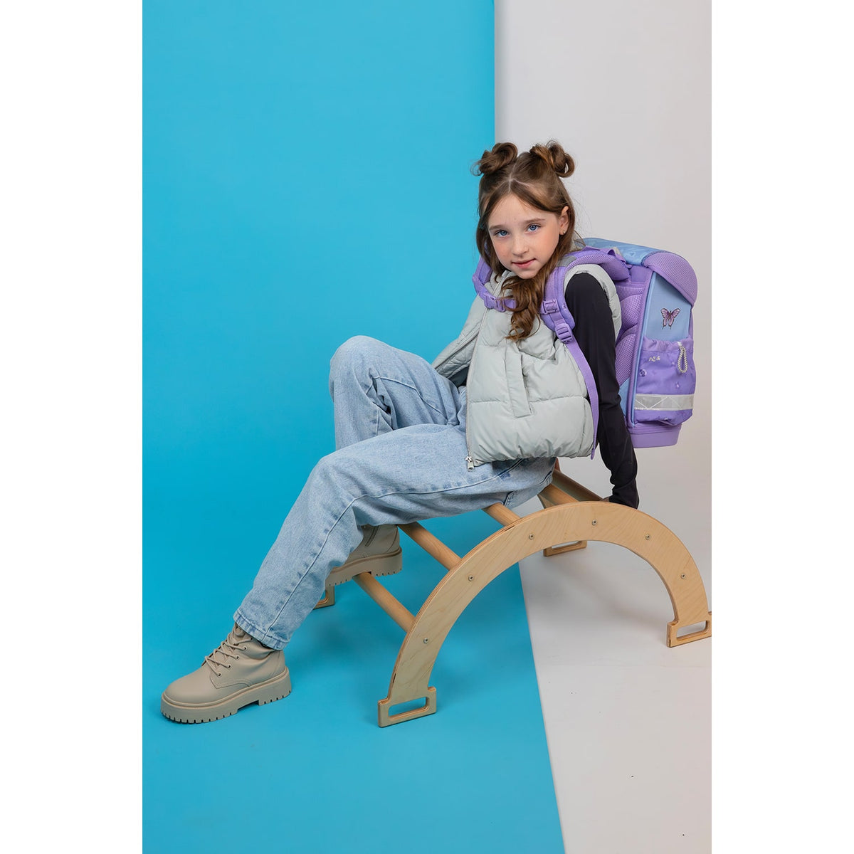 Belmil Classy Ergonomic School Bag Set for Girls “Purple Blue Butterfly” Design + Unicorn Raincoat – 5-Piece Back-to-School Bundle