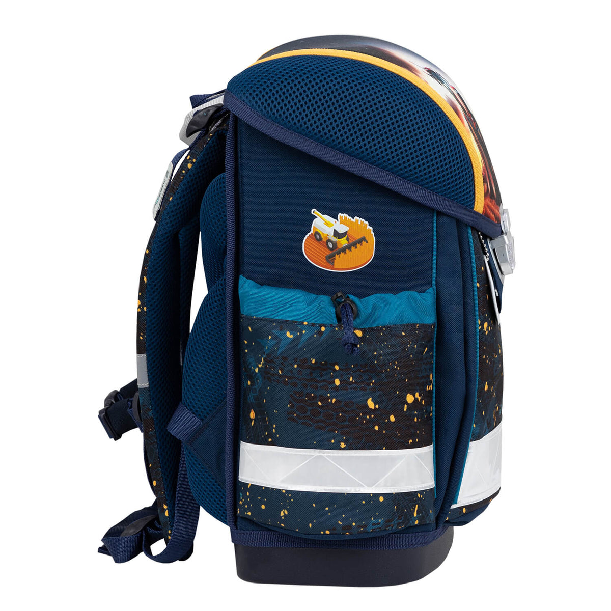 Stylish look of the Ergonomic School Bag Set for Boys– Belmil Classy Tractron (4 pcs) with bold geometric patterns.
