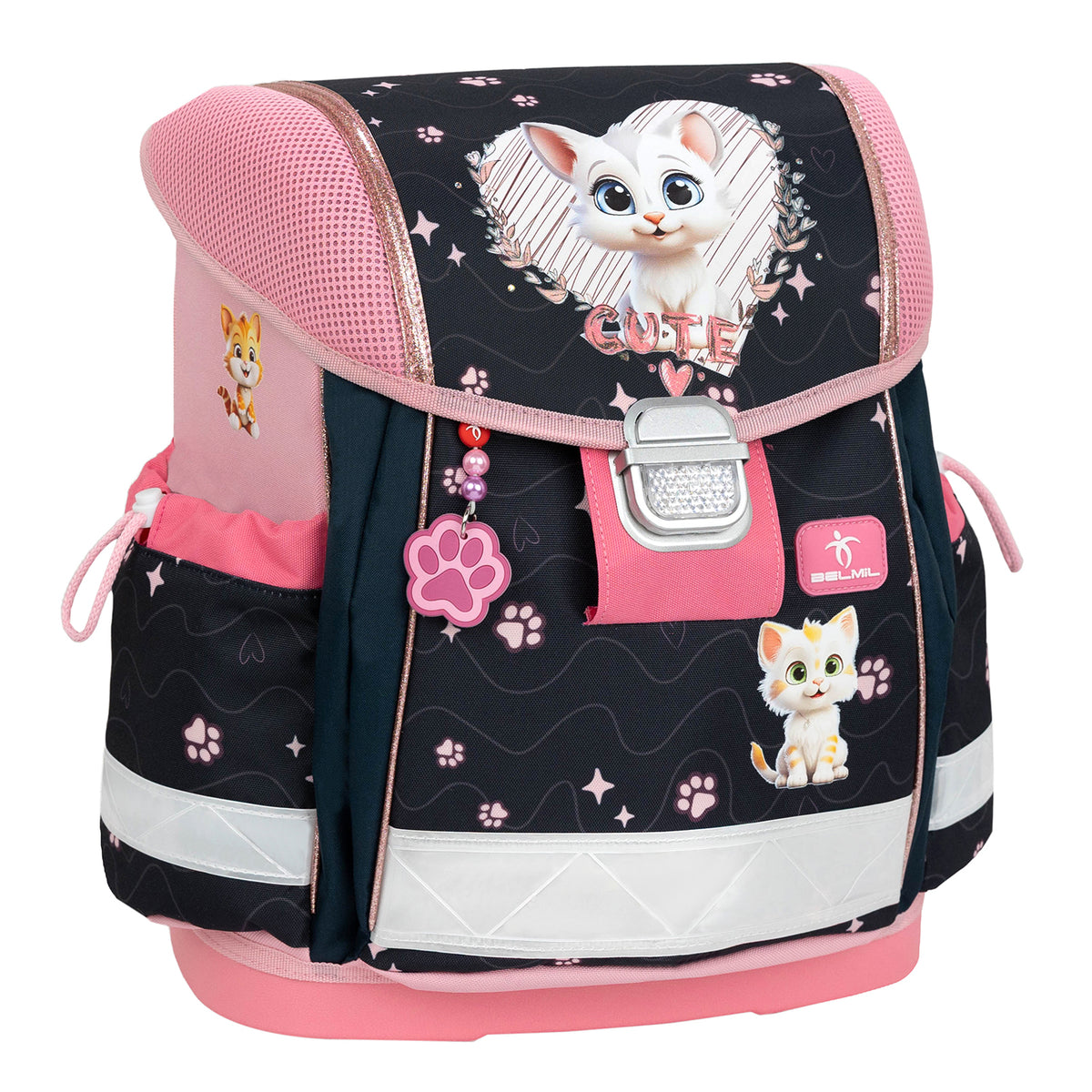 Ergonomic School Bag Set for Girls – Belmil Classy Cute Kitten Pinky with raincover (5 pcs)