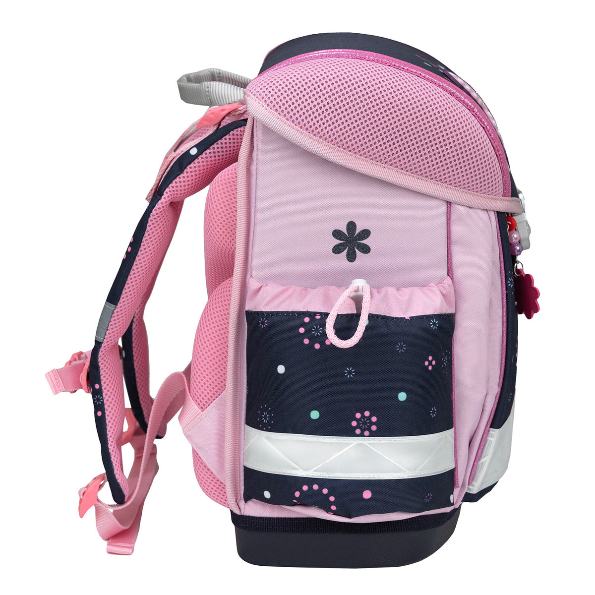 The round pencil case from the Ergonomic School Bag Set for Girls – Belmil Classy Midnight Butterfly (4 pcs) elegantly styled with butterfly accents.