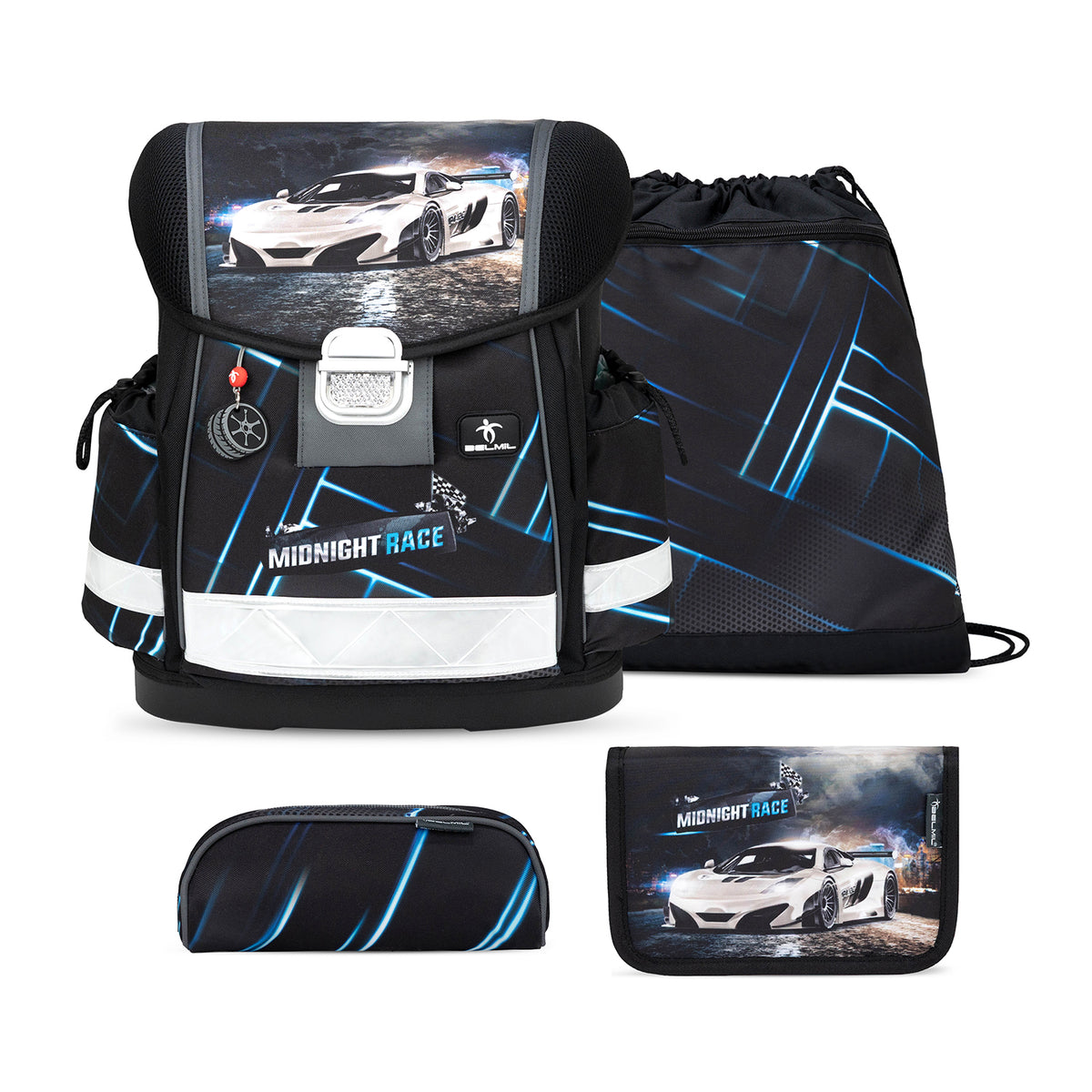 Ergonomic School Bag Set for Boys– Belmil Classy Midnight Turbo (4 pcs)