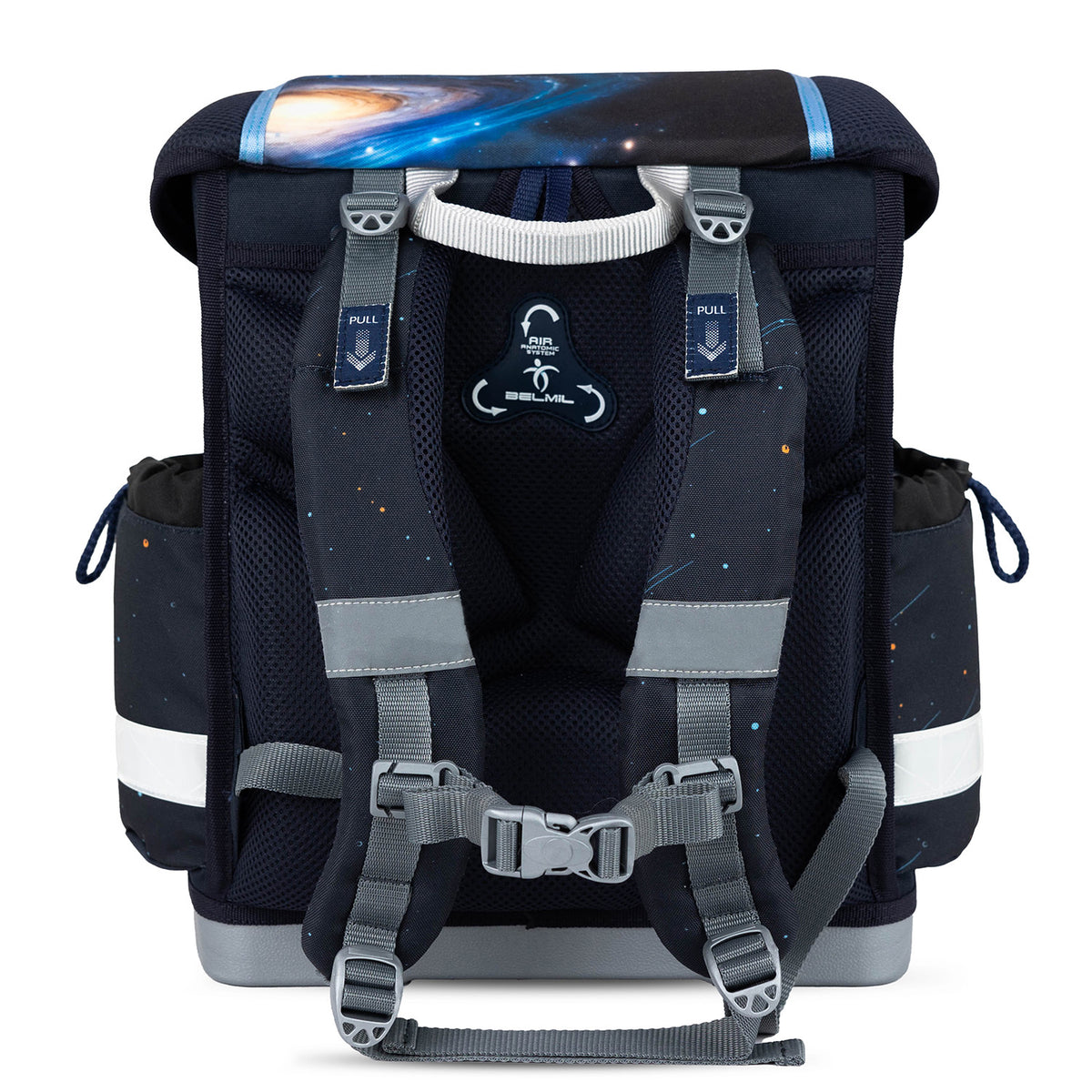 The Ergonomic School Bag Set for Boys– Belmil Classy Orion (4 pcs) with a beautiful spaceship graphic and planets, ideal for young explorers.