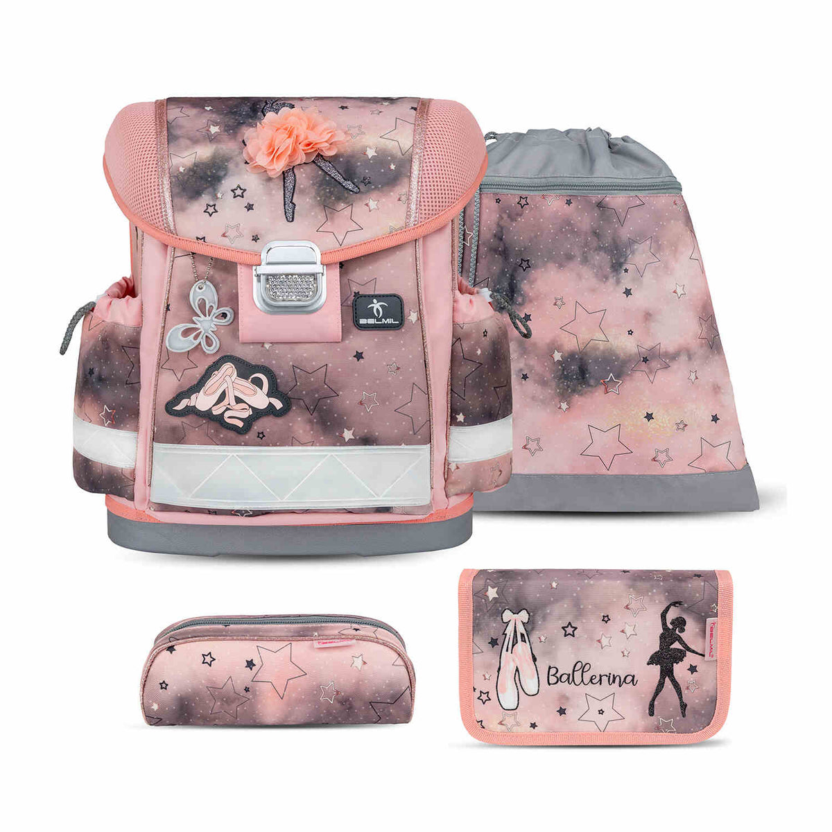 Ergonomic School Bag Set for Girls – Belmil Classy Rose Ballet (4 pcs) showcasing the elegant design with rose ballet motifs.