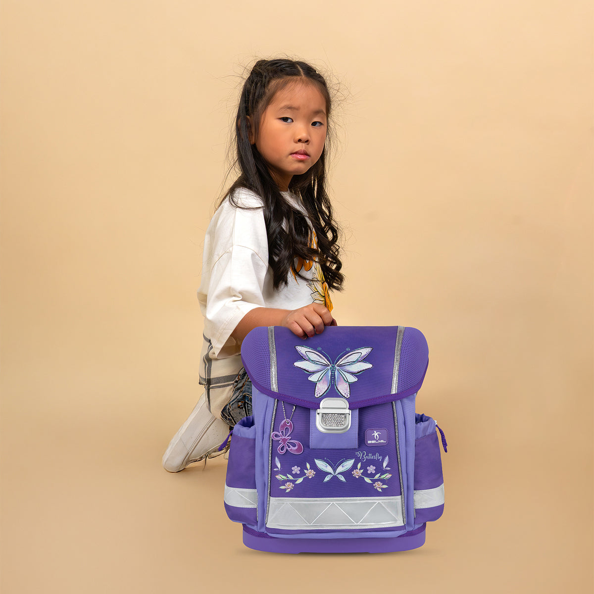 Belmil Classy Ergonomisches Schulranzen-Set für Mädchen „Starlight Wings“ Design + Unicorn Regenmantel – 5-teiliges Schulstart-Set