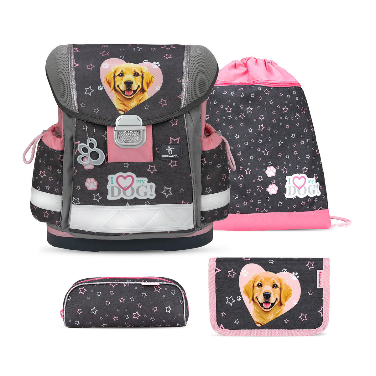 Ergonomic School Bag Set for Girls – Belmil Classy Starry Paws (4 pcs)