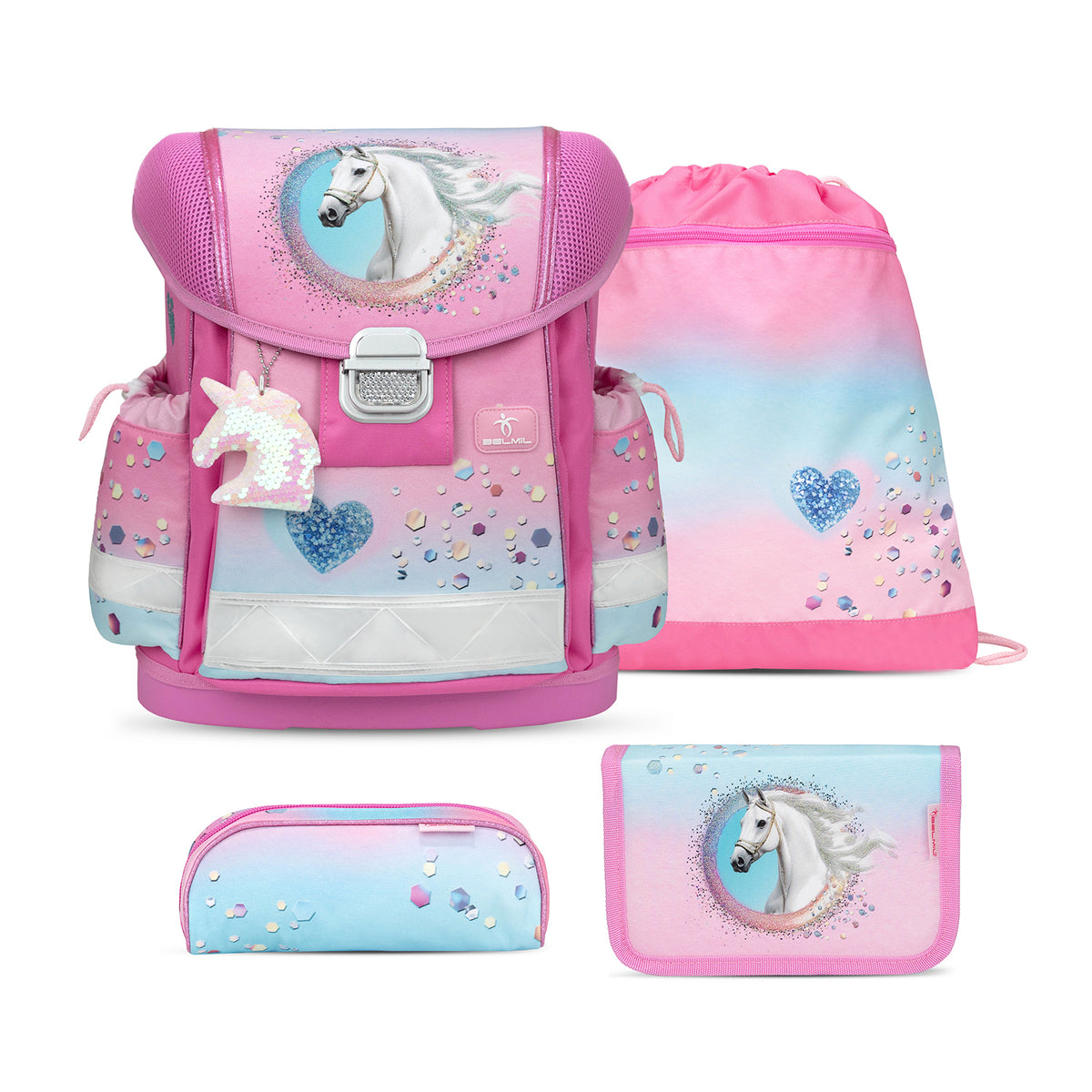 Ergonomic School Bag Set for Girls – Belmil Classy Dream Hooves - Pinky (4 pcs)
