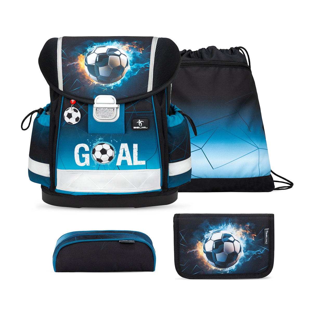 Ergonomic School Bag Set for Boys– Belmil Classy Storm Goal (4 pcs)