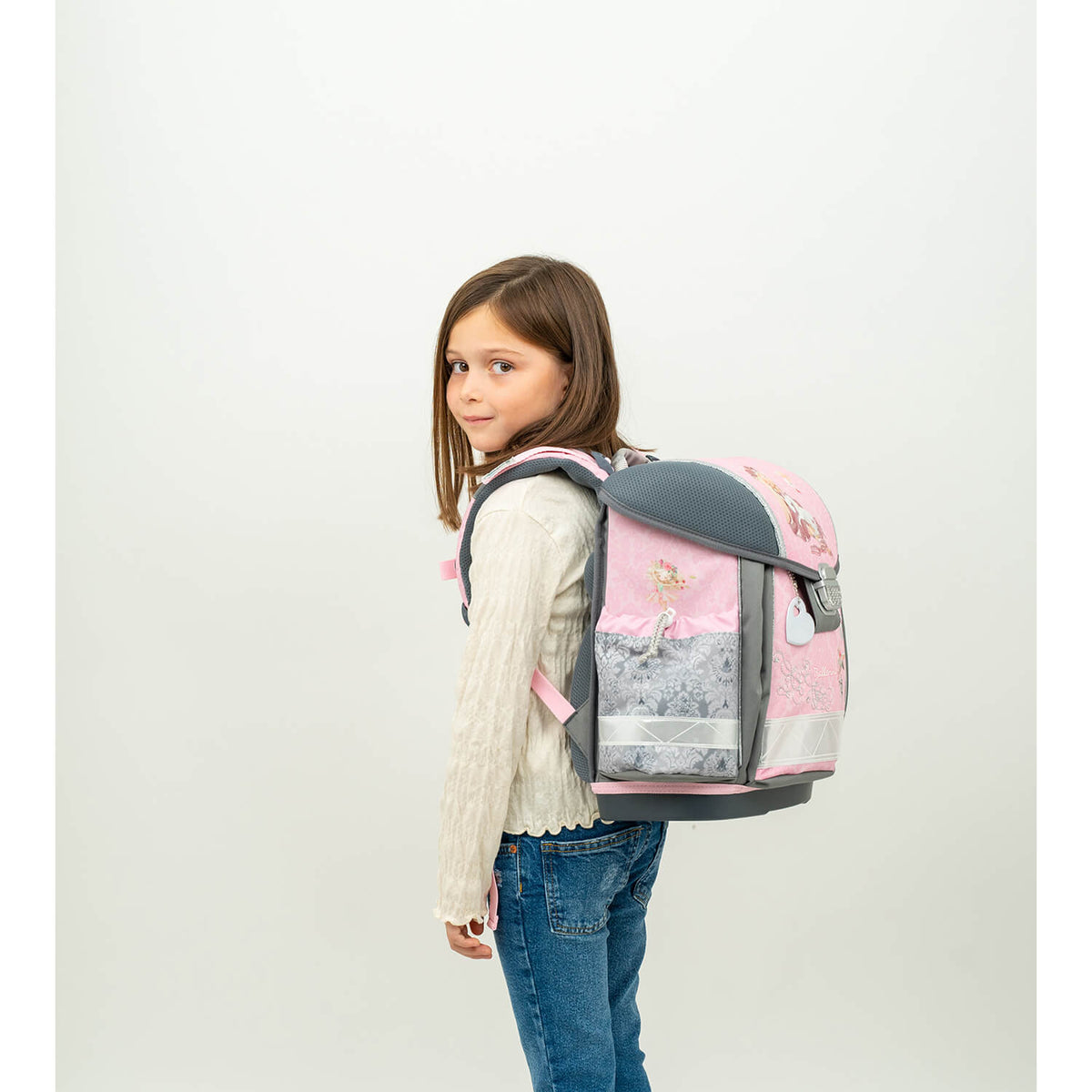 The stylish pink drawstring gym bag from the Ergonomic School Bag Set for Girls – Belmil Classy Ballerina.