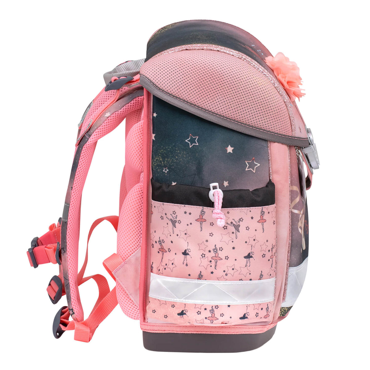 Internal compartments of the Belmil Ergonomic School Bag Set for Girls “Ballerina Black Pink” Design + Unicorn Raincoat – 4-Piece Back-to-School Bundle highlighting its spacious layout.