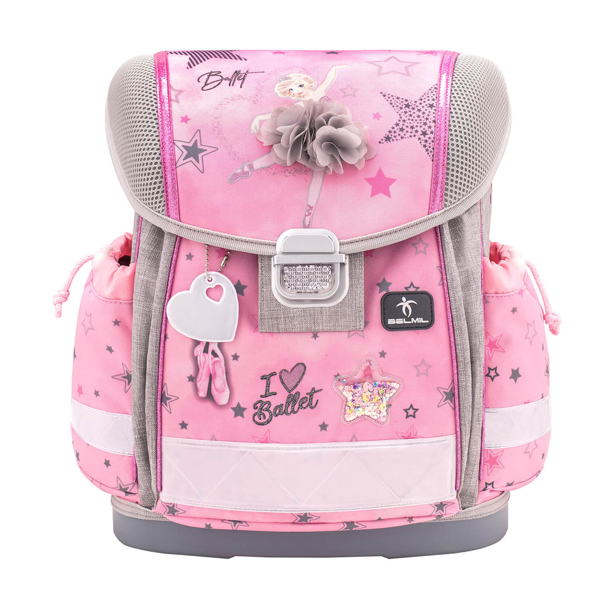 Detail of the Classy Ballet Light Pink schoolbag's ergonomic back padding, emphasizing comfort for kids, part of the Ergonomic School Bag Set for Girls – Belmil Classy Ballet Light Pink (4 pcs).
