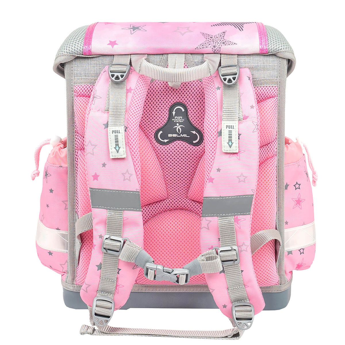 The unique buckle design of the Classy Ballet Light Pink schoolbag set 4 pcs, spotlighting safety and style, showcasing the Ergonomic School Bag Set for Girls – Belmil Classy Ballet Light Pink (4 pcs).