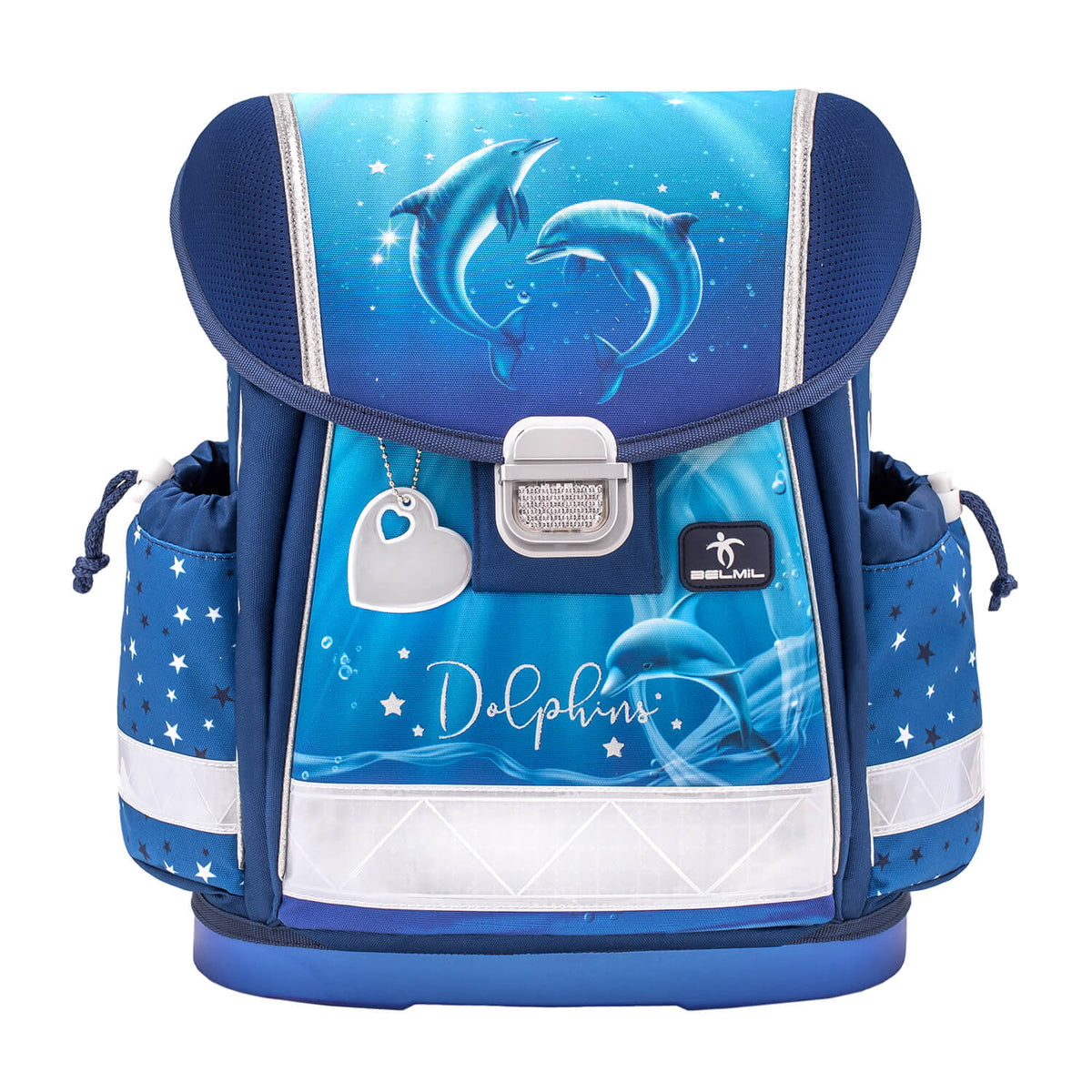 Close-up of the ergonomic back padding featured in the Belmil Classy Dolphins schoolbag set 4 pcs, designed for girls.