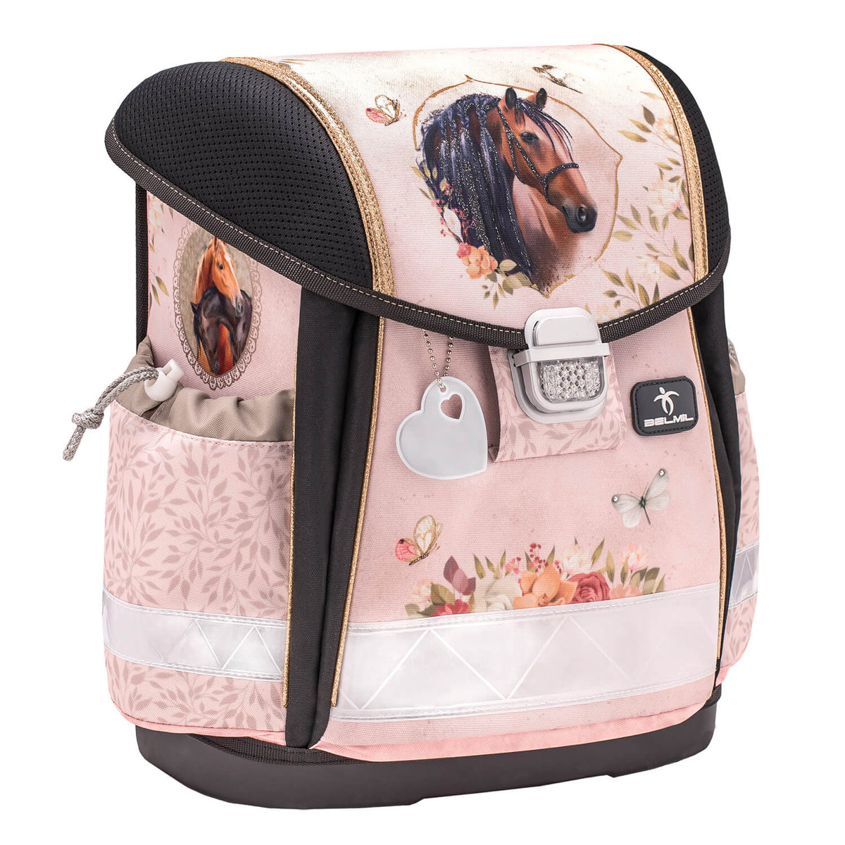 Comfortable back padding of the Classy Horse Chestnut schoolbag set 4 pcs, designed for ergonomic support, Ergonomic School Bag Set for Girls – Belmil Classy Horse Chestnut (4 pcs).