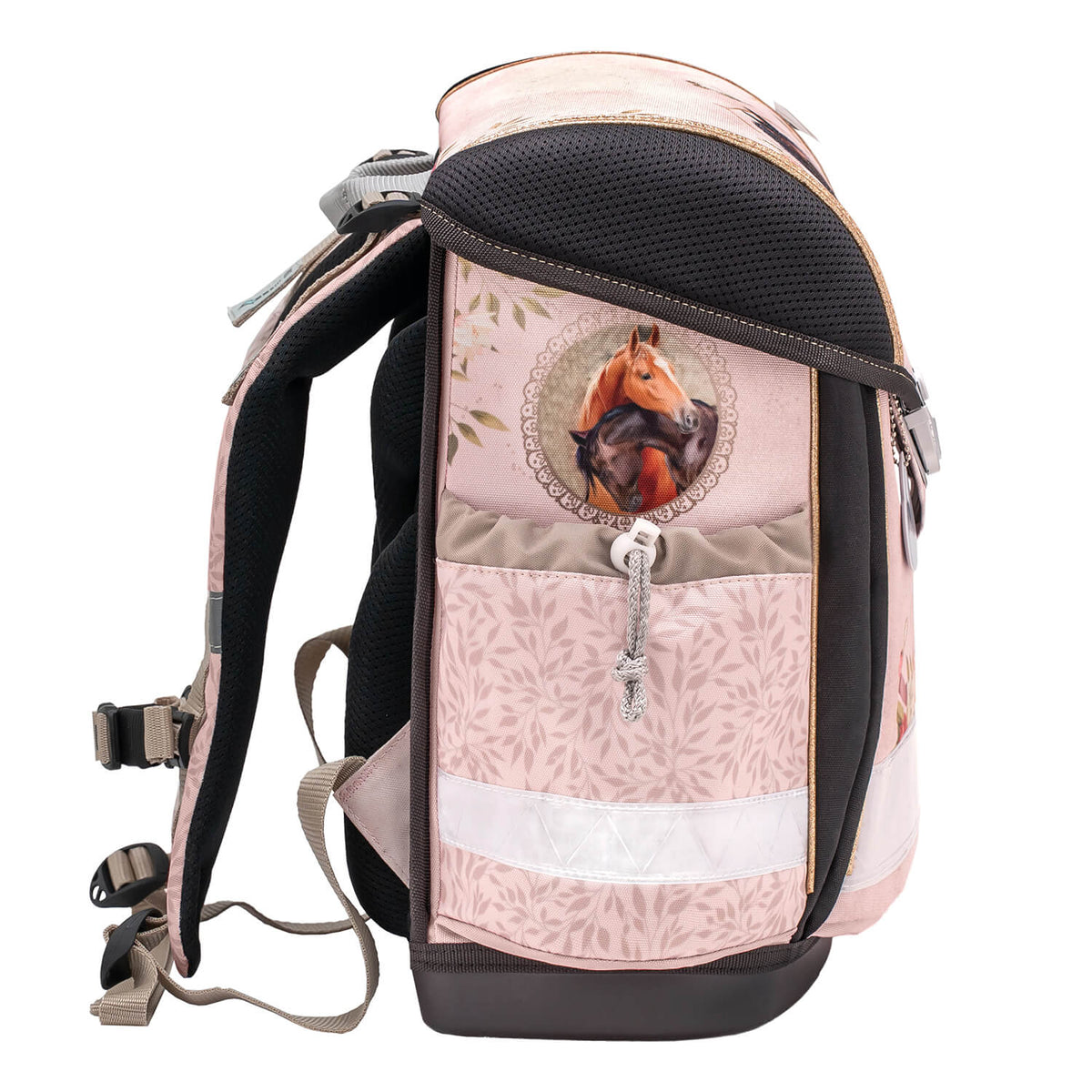 Front view of the stylish Classy Horse Chestnut schoolbag set 4 pcs, perfect for trendy young girls, Ergonomic School Bag Set for Girls – Belmil Classy Horse Chestnut (4 pcs).
