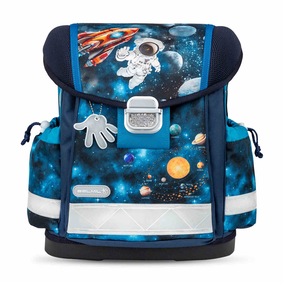 The Ergonomic School Bag Set for Boys – Belmil Classy Infinity Space (5 pcs) includes a waterproof rain cover for all-weather protection.