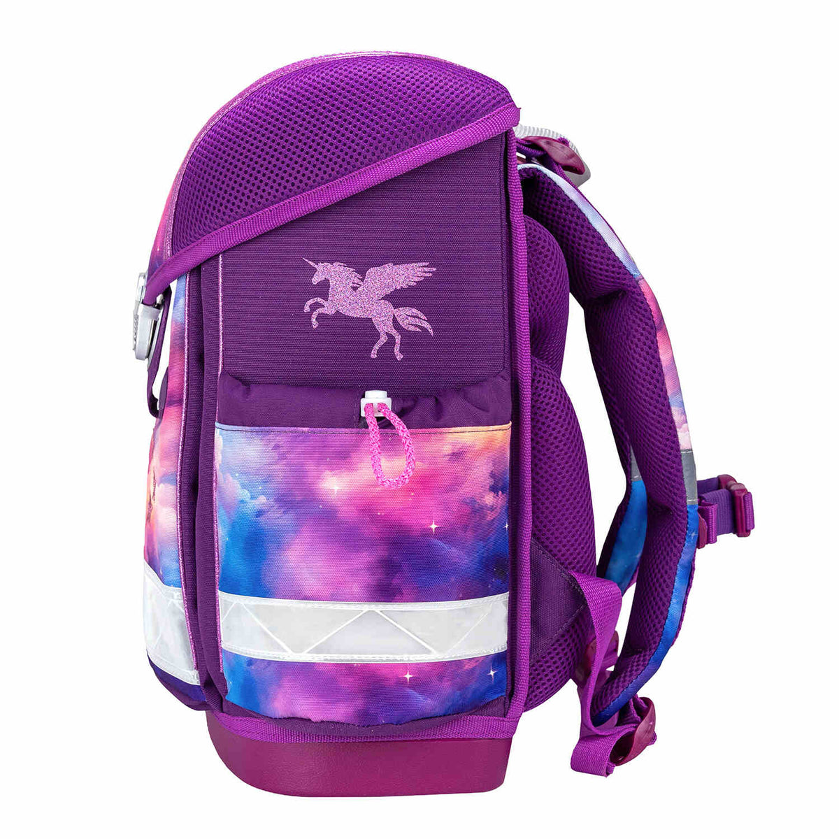 Reflective details of The Ergonomic School Bag Set for Girls – Belmil Classy Pegasus (5 pcs) for safety in low-light conditions.