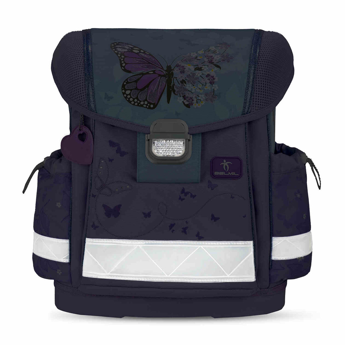 Displaying the ergonomic features of the Classy Purple Blue Butterfly schoolbag set 4 pcs - Ergonomic School Bag Set for Girls – Belmil.