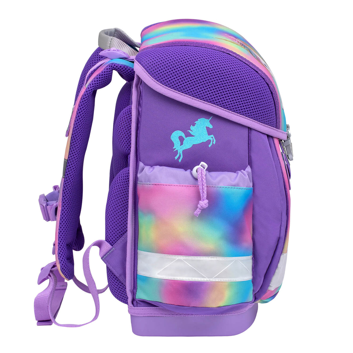 The Ergonomic School Bag Set for Girls – Belmil Classy Rainbow Color (5 pcs) showcasing multiple compartments and organized interior for school supplies.