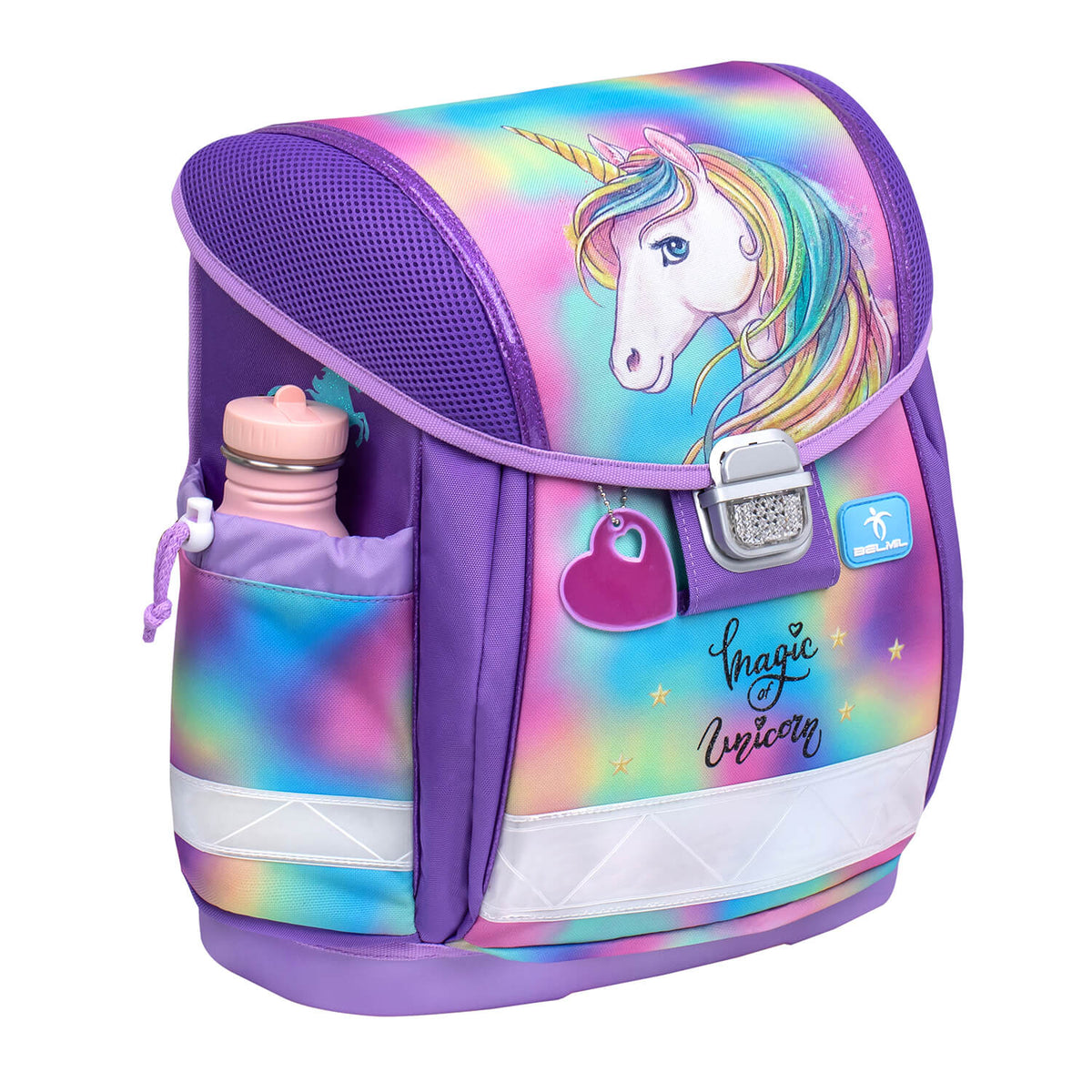 The Ergonomic School Bag Set for Girls – Belmil Classy Rainbow Color (5 pcs) emphasizing its lightweight design making it easy for kids to carry.