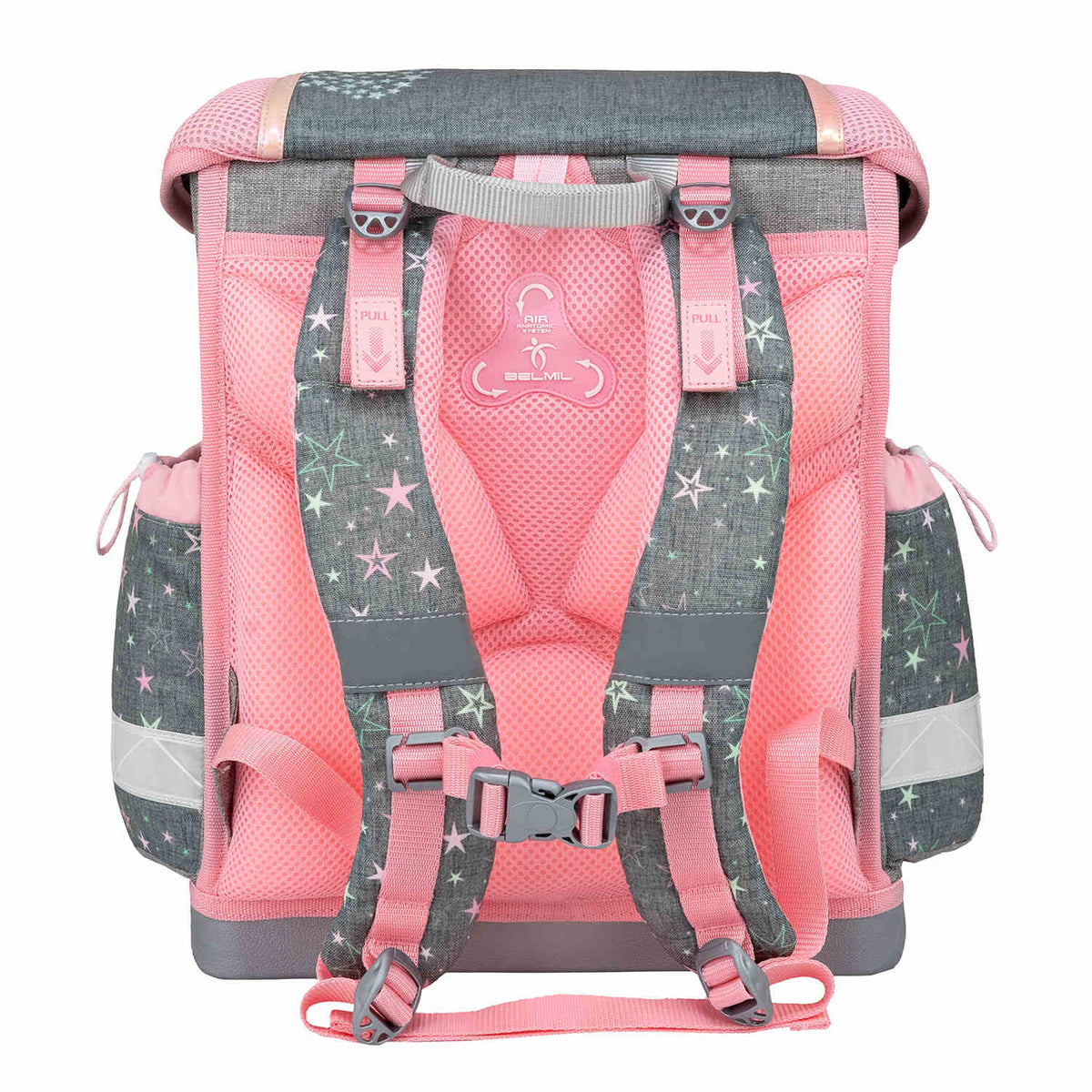 The Ergonomic School Bag Set for Girls – Belmil Classy Shine Bright (5 pcs) displays adjustable shoulder straps that customize fit for growing kids.