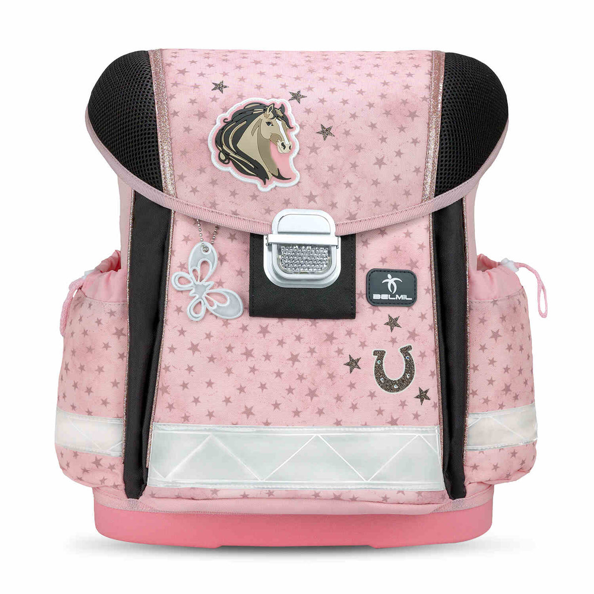 Close-up of the Ergonomic School Bag Set for Girls – Belmil Classy Star Horses (4 pcs) featuring the adorable star and horse design on the main school bag.