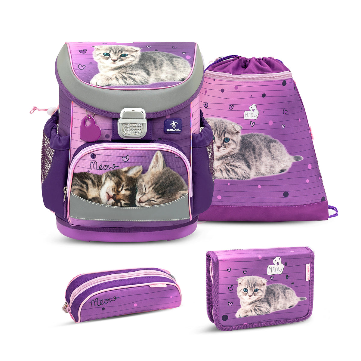 Mini-Fit Little Caty schoolbag set 4 pcs featuring ergonomic design and bright colors for first graders.