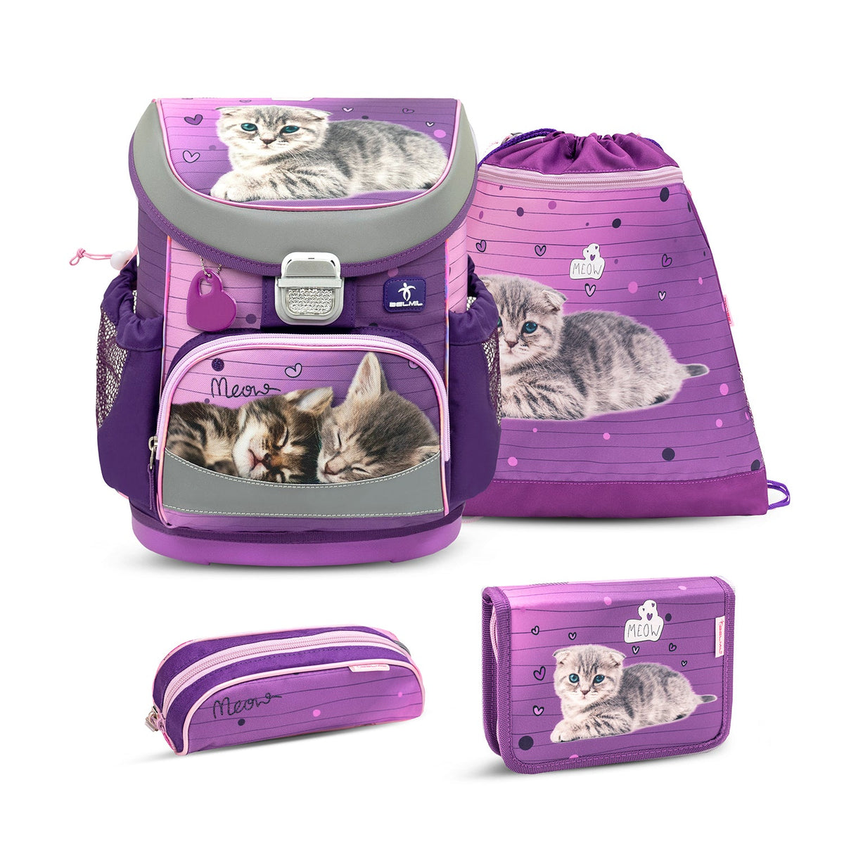 Mini-Fit Little Caty schoolbag set 4 pcs - Ergonomic School Bag Set for Girls – Belmil Mini-Fit Little Caty (4 pcs) with adjustable straps and breathable padding.