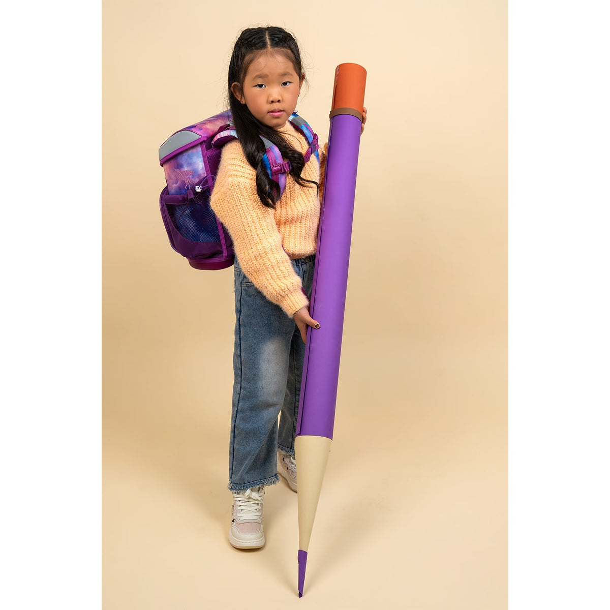 Belmil Mini-Fit Ergonomisches Schulranzen-Set „Pegasus“ Design + Einhorn-Regenmantel – 5-teiliges kompaktes und bequemes Set für Mädchen
