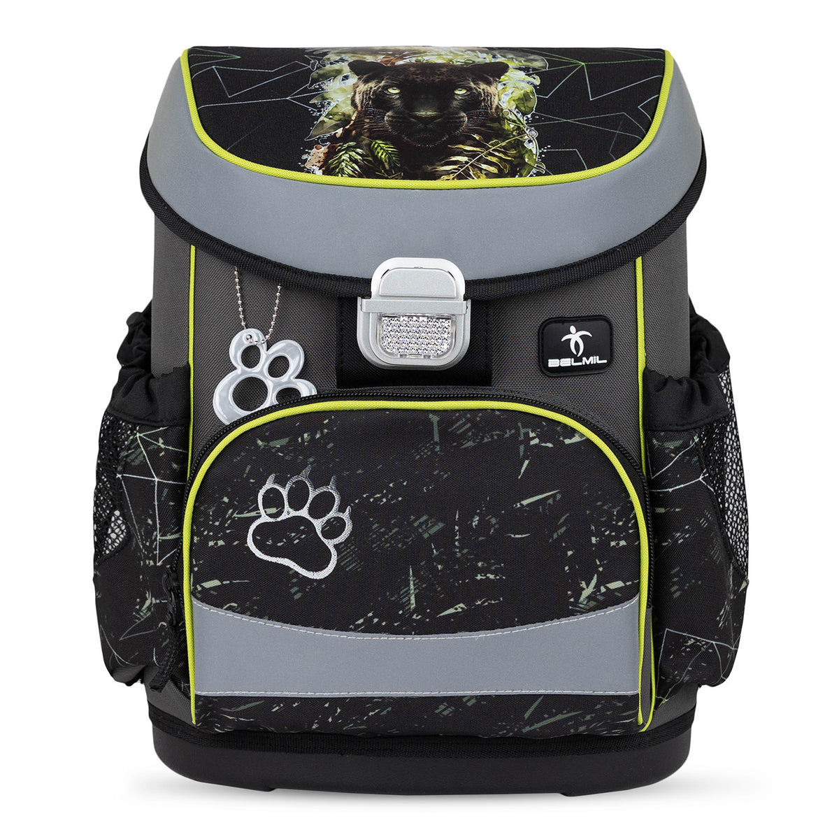 Close-up of the Belmil Mini-Fit Ergonomic School Bag Set 'Black Panther' showcasing its lightweight materials and comfort-focused design for young boys.