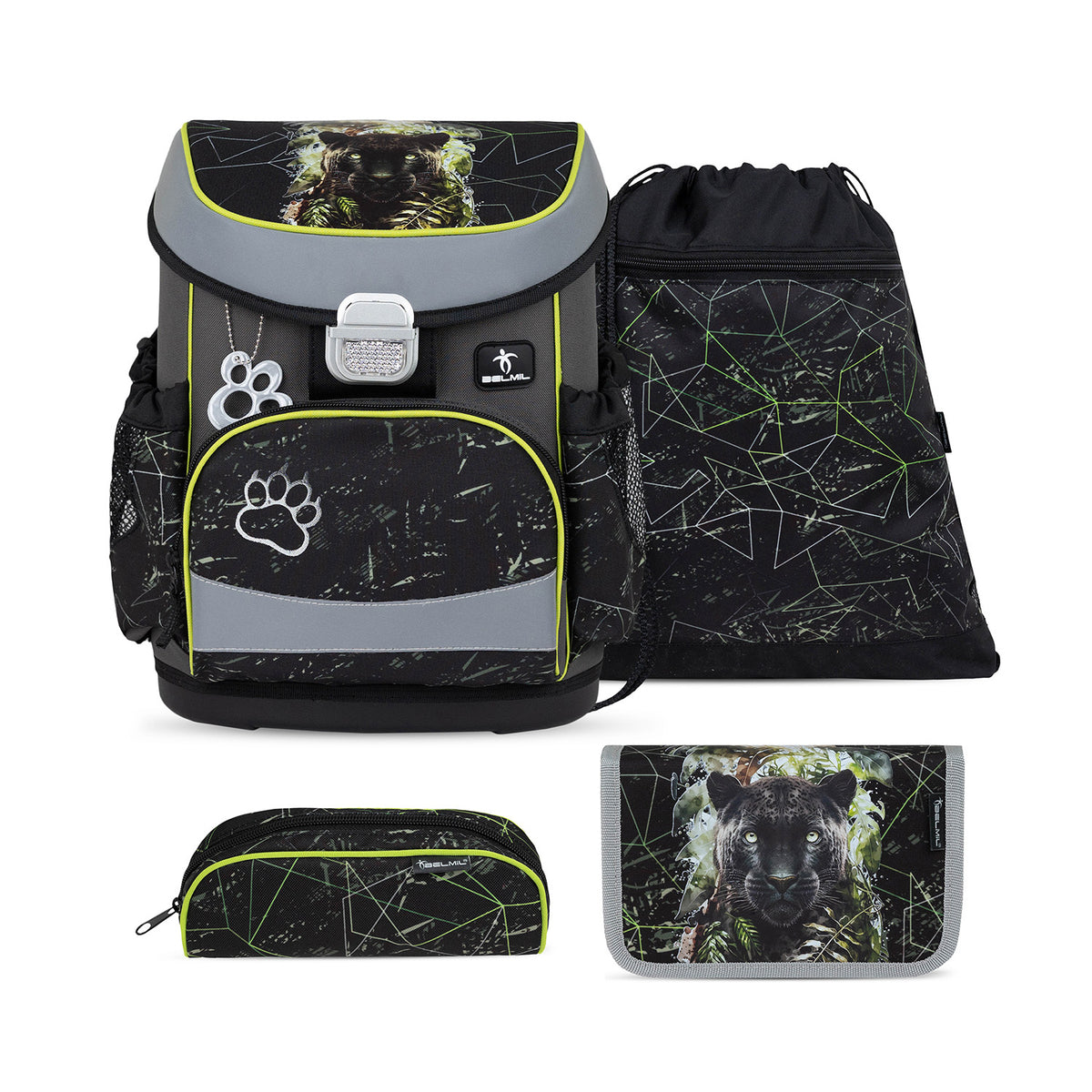 Ergonomic School Bag Set for Boys – Belmil Mini-Fit Black Panther (4 pcs): showcasing the striking black panther design and ergonomic shape for comfort.