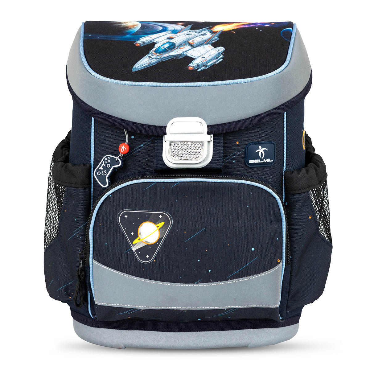 Dinosaur raincoat displayed alongside the Belmil Mini-Fit Ergonomic School Bag Set “Tractron” Design, highlighting its functionality and fun design for boys.