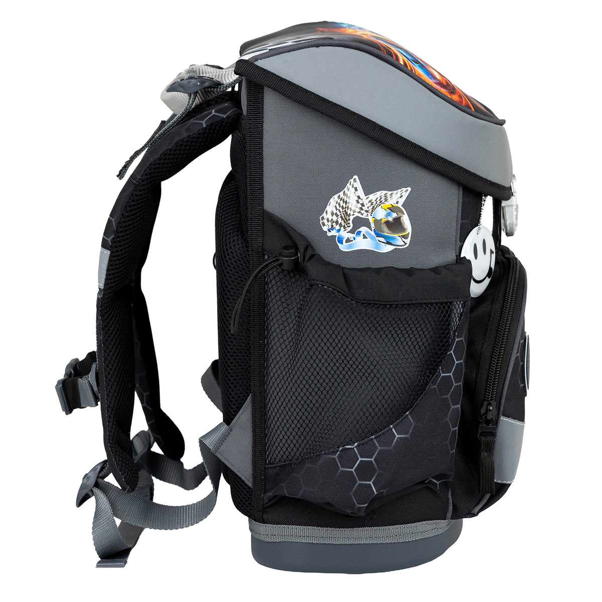 Dinosaur raincoat included in the Belmil Mini-Fit Ergonomic School Bag Set “Race It,” designed to be worn easily over the school bag for boys during rainy weather.