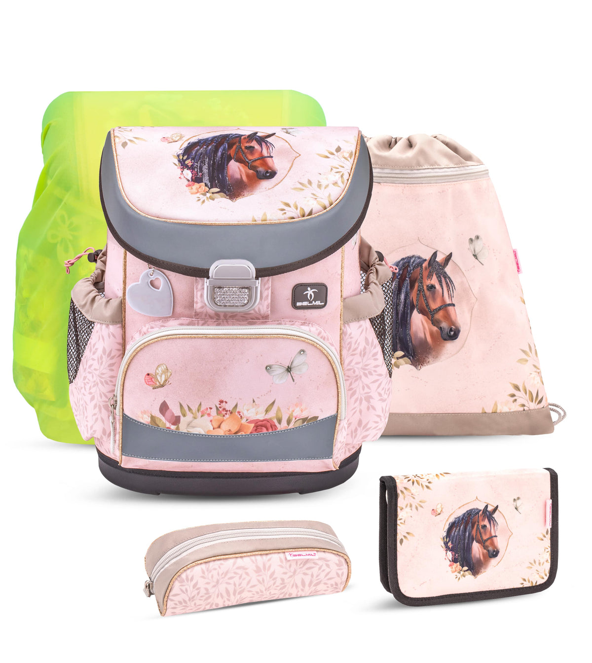 Ergonomic School Bag Set for Girls– Mini-Fit Horse Chestnut School Bag Set with Rain Cover (5 pcs)